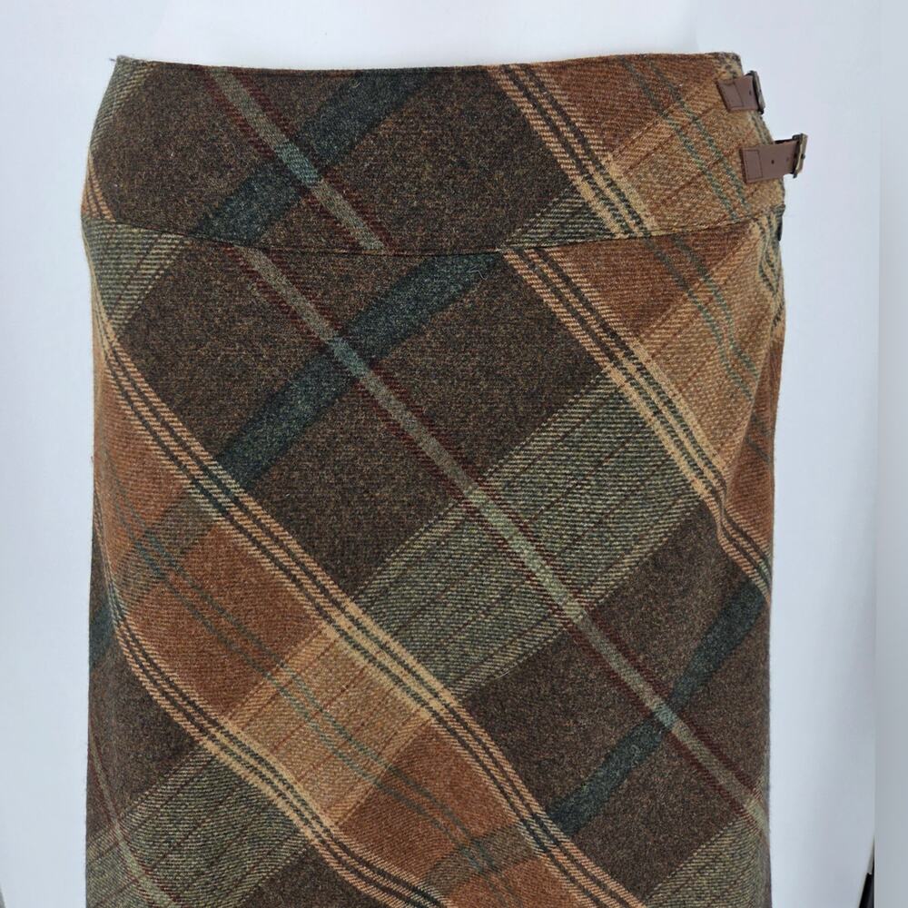 Lauren Ralph Lauren Wool Plaid Equestrian Buckle Midi Skirt Size 14 - Picture 13 of 16